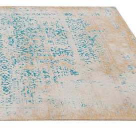 Vivace Argentella 7 Turquoise Gold Machine-Woven Rug, vibrant turquoise and gold tones with intricate machine-woven pattern, adding bold elegance and contemporary style to living rooms, bedrooms, or dining areas.