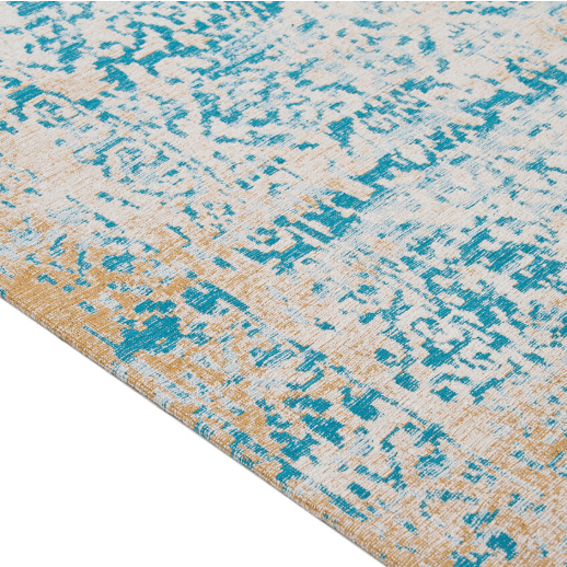 Vivace Argentella 7 Turquoise Gold Machine-Woven Rug, vibrant turquoise and gold tones with intricate machine-woven pattern, adding bold elegance and contemporary style to living rooms, bedrooms, or dining areas.