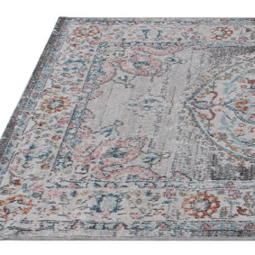 Vivace Maggio indoor/outdoor area rug in silver, durable and stylish, perfect for patios, living rooms, or high-traffic spaces with a contemporary pattern.